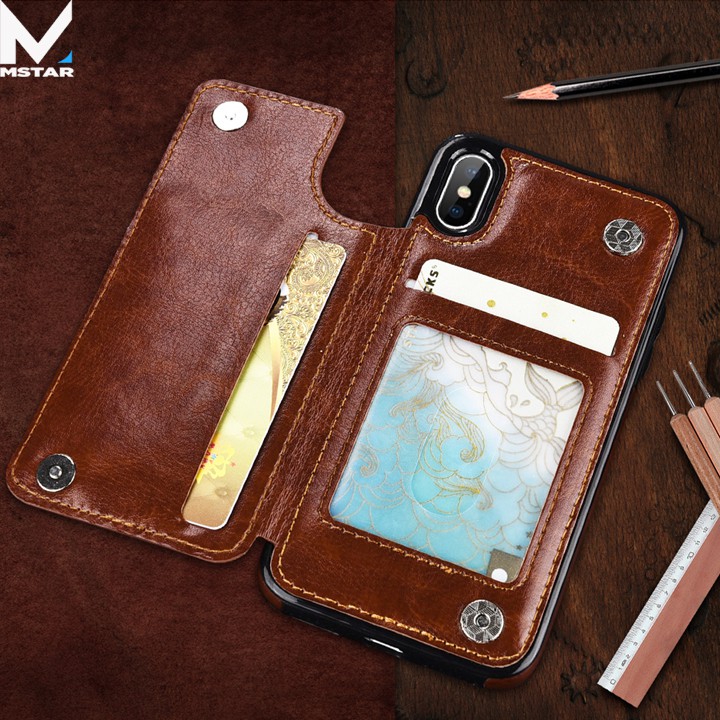 Bao da Iphone 6, 6s, 6Plus, 6s Plus, 7, 7s, 8, 7Plus, 8 Plus, X, Xs kiêm ví đựng tiền, thẻ, card rất tiện lợi MStar