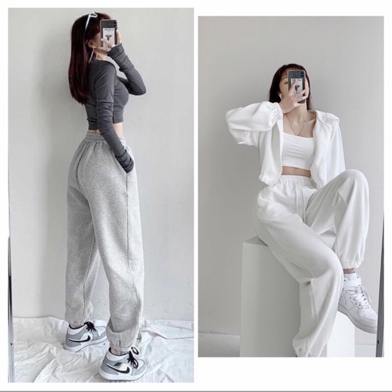 Quần jogger nữ bo ống dày dặn, Quần nỉ nữ chất liệu tổ ong dày dặn