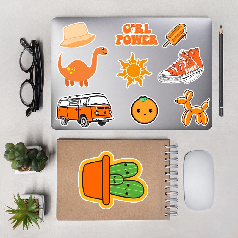 Sticker Dán Mũ Bảo Hiểm Màu Cam Chống Nước Cắt Sẵn Từng Hình | STK46 | Hình Dán Trang Trí Sticker Cute Dễ Thương
