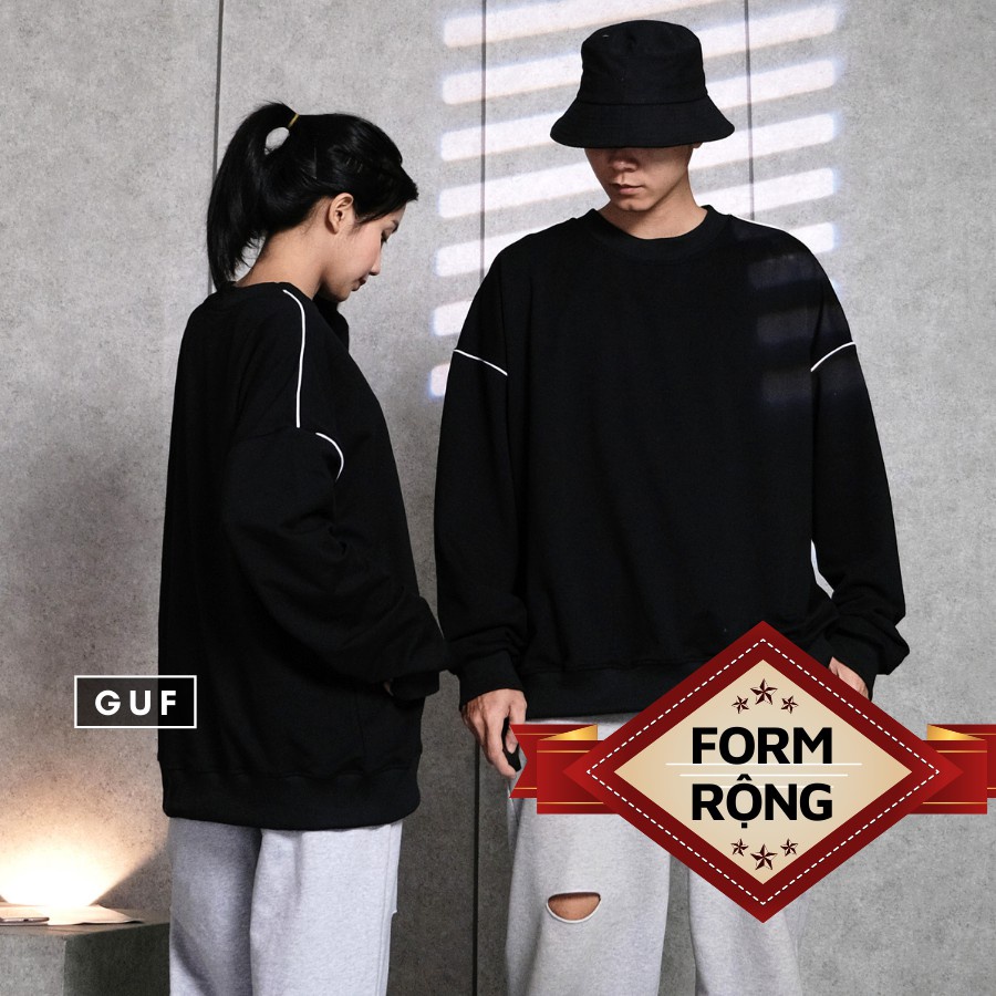 Áo Sweater Nam Nữ Form Rộng Bo Sọc Kẻ Ngang Vai Có Màu Basic Đen Chất Da Cá Hàn Cao Cấp Thương Hiệu GUF - HÀNG MỚI VỀ