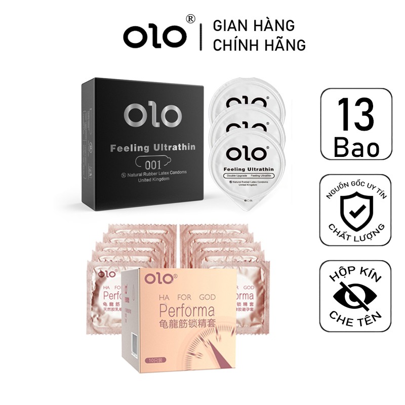 BCS Combo 2 hộp Bao Cao Su Gai PERFORMA Kéo Dài Thời Gian và Bao Cao Su Siêu Mỏng OLO 001 Feeling Ultrathin 13 bcs