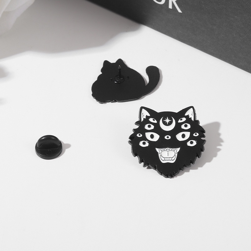 Ghim cài áo QIHE JEWELRY thiết kế chú mèo đầu lâu tráng men 5 mẫu tùy chọn đáng yêu làm quà tặng bạn bè