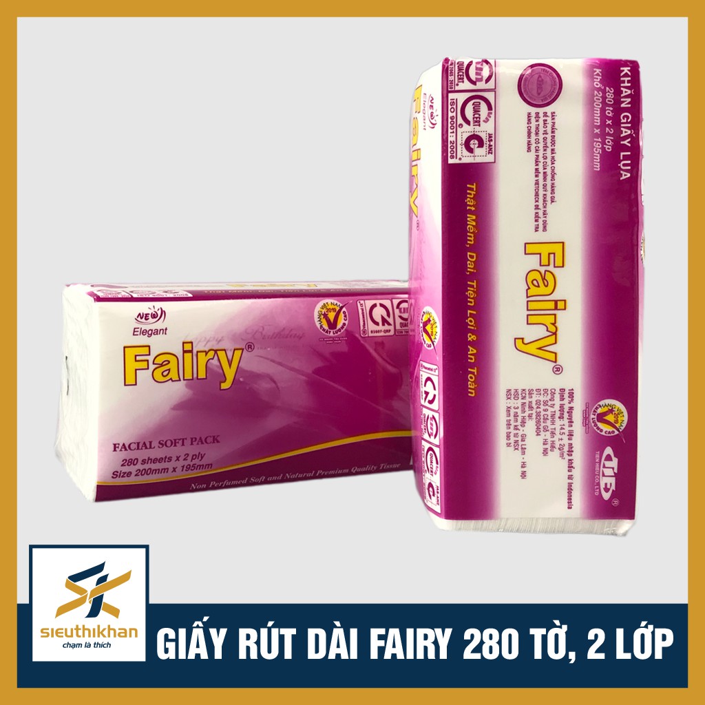 Giấy lụa rút Fairy 280 tờ 2 lớp 200x195mm, Khăn lụa rút Fairy | SIÊU THỊ KHĂN