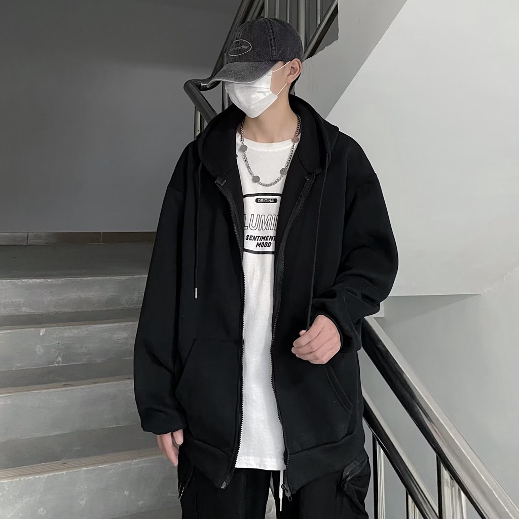 Áo Khoác Hoodie Màu Trơn áo khoác dây kéo Dáng Rộng Phong Cách Hàn Quốc áo khoác nữ Đơn Giản Thời Trang áo khoác Nam Nữ