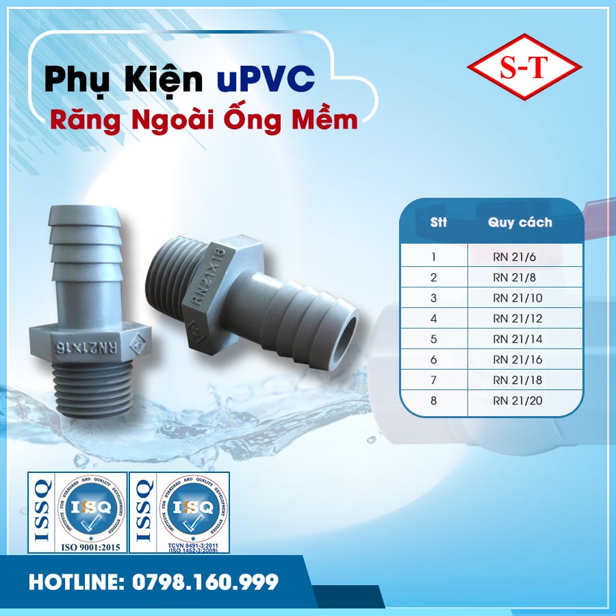 Búp nối ống mềm, Răng ngoài 21 dùng cho ống mềm nối đuôi chuột 6-8-10-12-14-16-18-20 ly