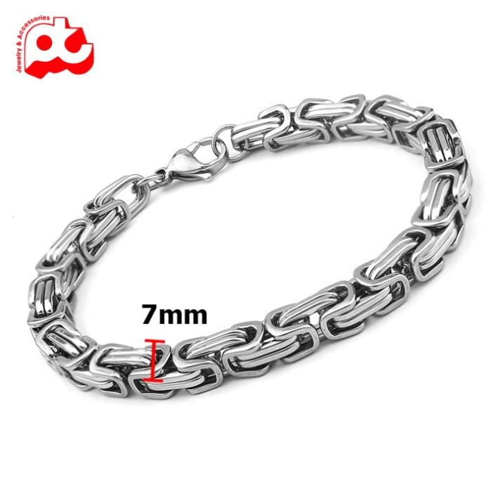 Lắc tay thép không gỉ titan nam cao cấp đẹp sang trọng kiểu ziczac vuông PT JEWELRY kích cỡ 7mm màu trắng PTLTNA86