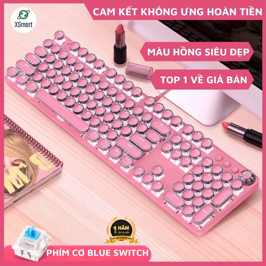 Bộ bàn phím CƠ viền CROM và Chuột màu Hồng led nhiều chế độ siêu đẹp T900 crom+V8 PINK tương thích máy tính laptop pc