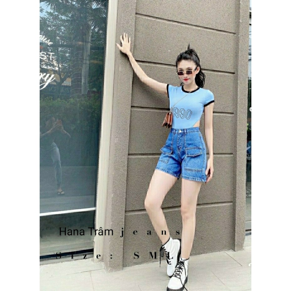 Quần sọt ngố jean nữ phối túi kiểu Hana Trâm Shop