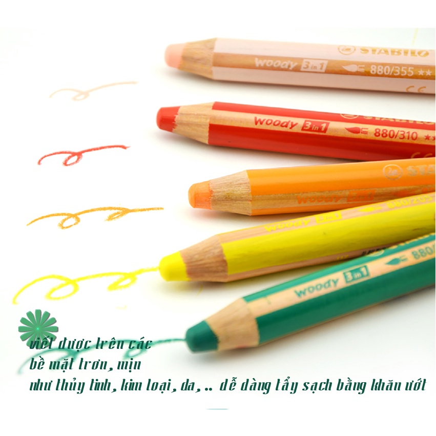 Combo Bộ Bút Chì Màu STABILO Woody 3-in-1 CLK880 hộp 6/10/18 màu