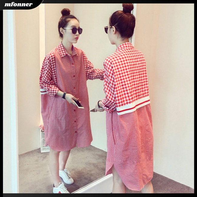 Đầm Sơ Mi Tay Dài Dáng Rộng In Họa Tiết Caro Thời Trang Mùa Xuân Cho Nữ