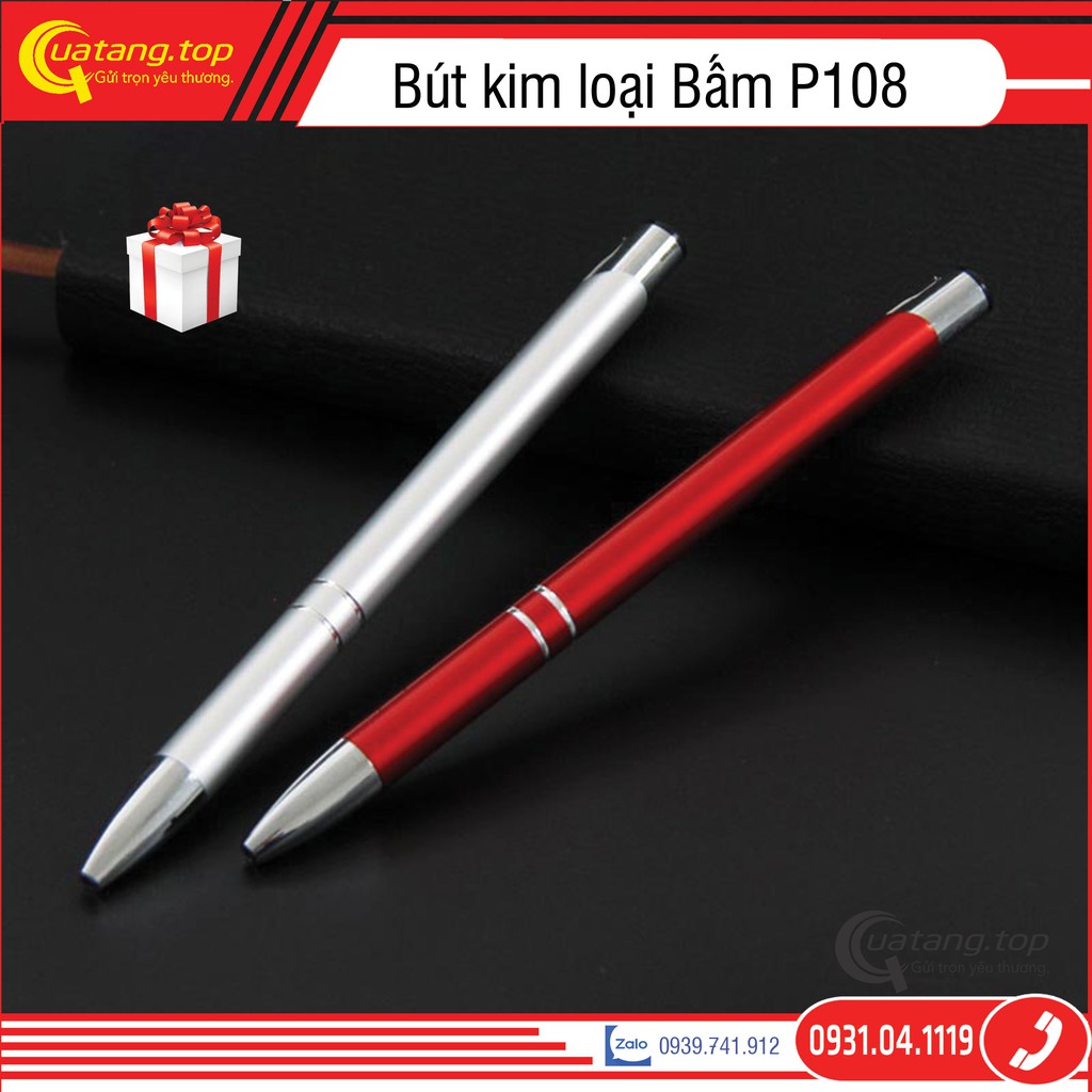 [Quà tặng doanh nghiệp] Bút bi bấm kim loại P108 ngòi 0.7mm mực bi màu xanh nhiều màu làm quà tặng quảng cáo