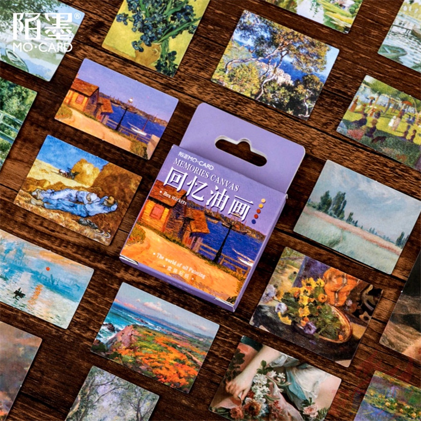 ❉ Sticker Dán Niêm Phong Tranh Sơn Dầu Đẹp Mắt ❉ Hộp 45 Miếng Dán Sticker Trang Trí Sổ Lưu Niệm