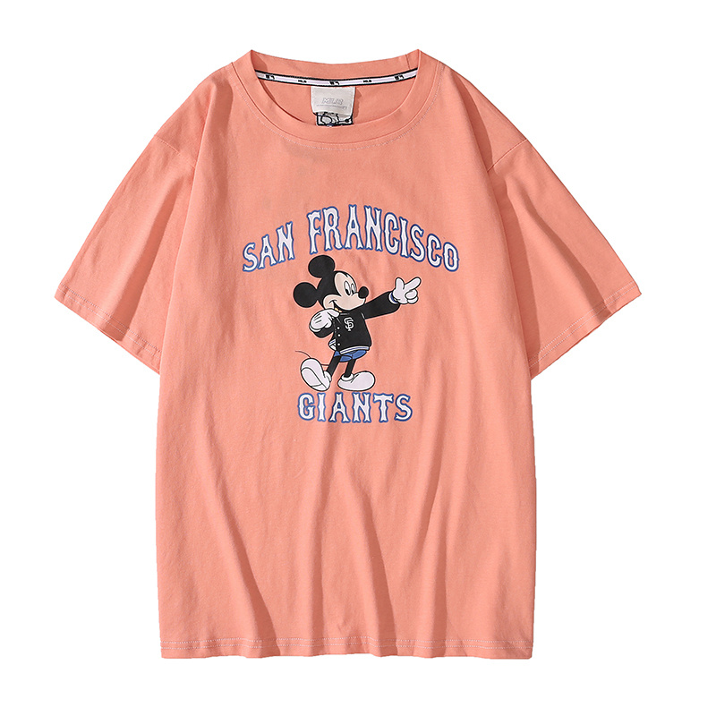 [Mã FACBGO245 giảm 10K đơn bất kì] MLB Men And Women Cotton Mickey Cartoon Print Round Neck Loose T-shirt Sports Tee