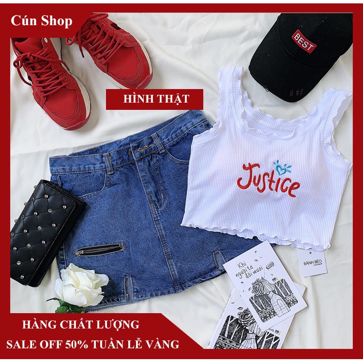 Áo croptop thêu chữ justice 4 màu có mút LIKANO CRT60 | BigBuy360 - bigbuy360.vn