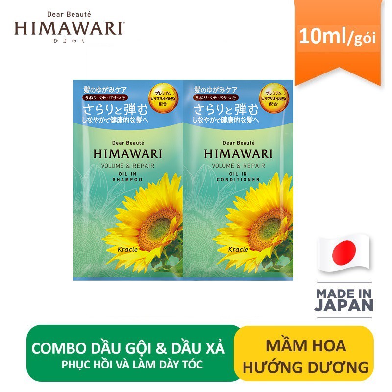 Combo 100 gói dầu gội và dầu xả Himawari phục hồi và làm dày tóc chai 10ml/ gói HSD T1.2022 chính hãng