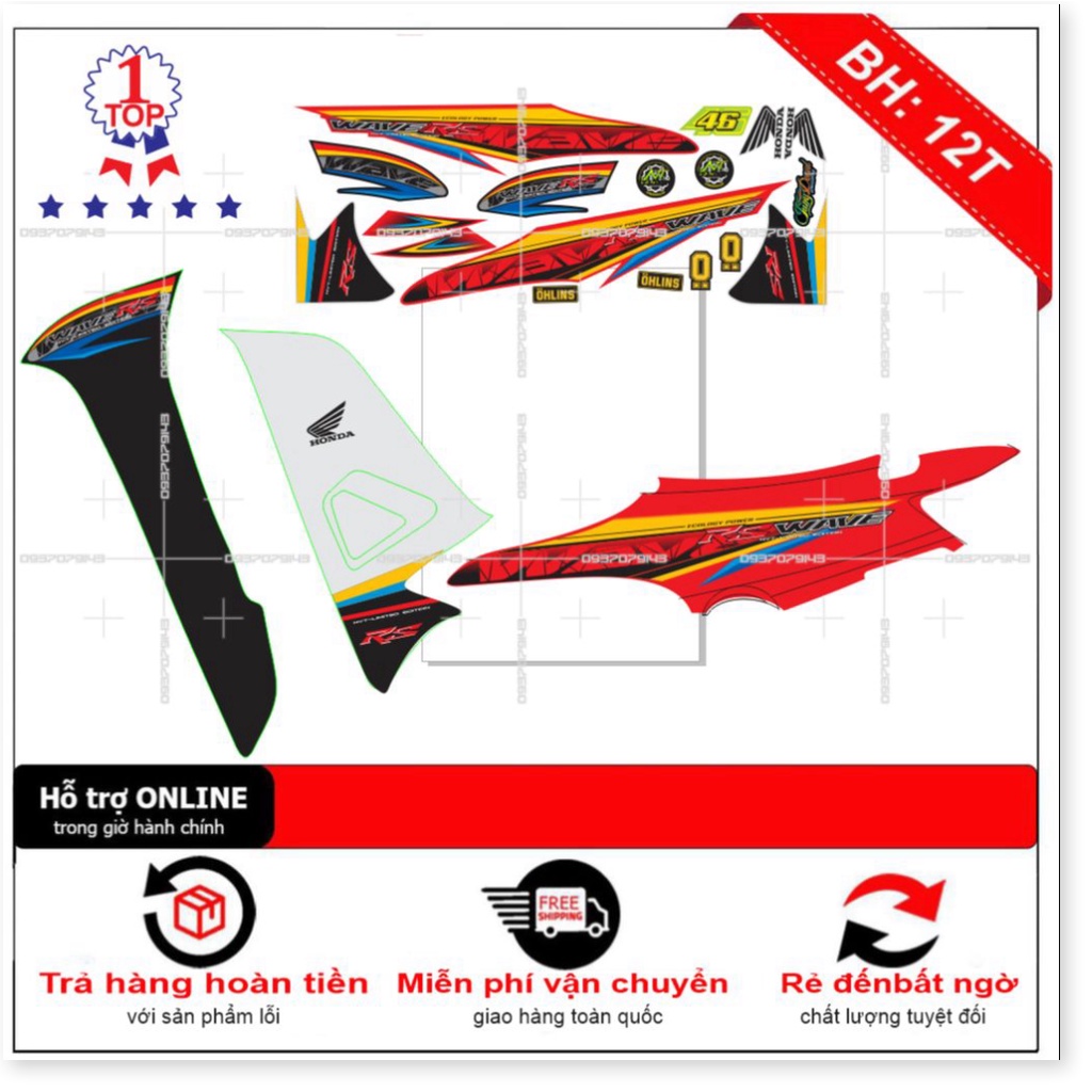 ( Quí khách vui lòng mang ra tiệm cho thợ dán ) Tem wave lớn 2016 đỏ đen 17