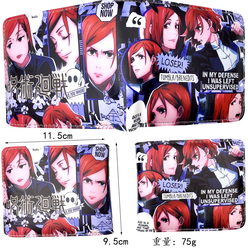 Ví da PU dáng ngắn in hình nhân vật trong anime Jujutsu Kaisen nhiều kiểu tùy chọn