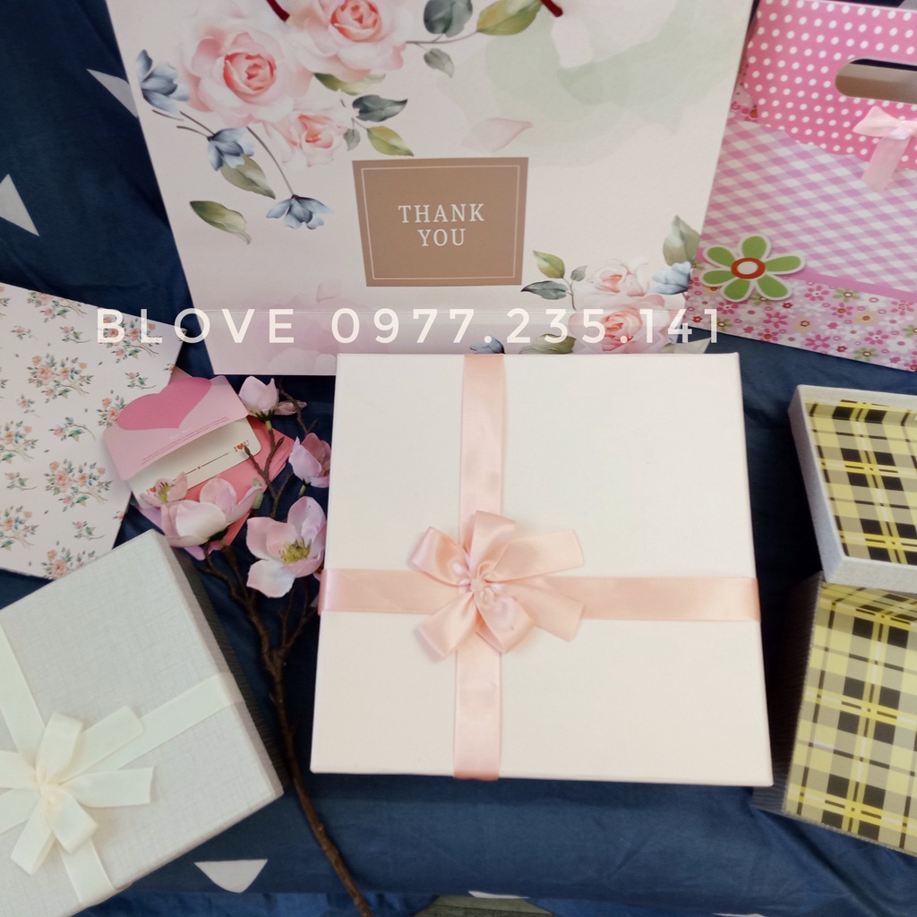 (Full size, màu)Hộp đựng quà tặng hình vuông có nơ nhiều kích thước, Mix màu,hộp đựng quà tết,hộp quà tặng