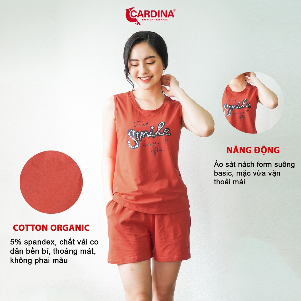 Đồ Bộ Nữ 𝐂𝐀𝐑𝐃𝐈𝐍𝐀 Chất Cotton Nhật Cao Cấp Quần Đùi Áo Sát Nách Co Giãn 4 Chiều Thoáng Mát 2CF09