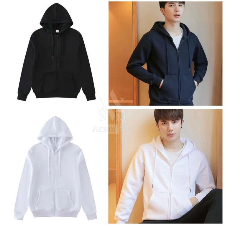Áo hoodie dây kéo trơn, Vải nỉ ngoại, 2 màu trắng đen, Anam Store áo mát chất xịn