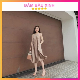 Đầm maxi cổ yếm maxi đi biển chất đũi lụa thoáng mát