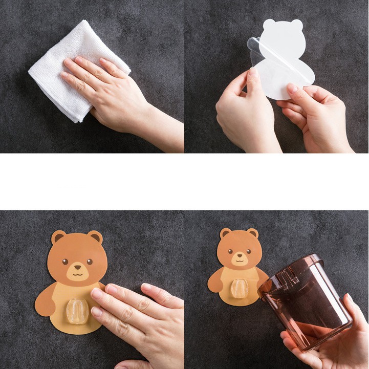 Cốc đựng bàn chải kem đánh răng dán tường hình gấu