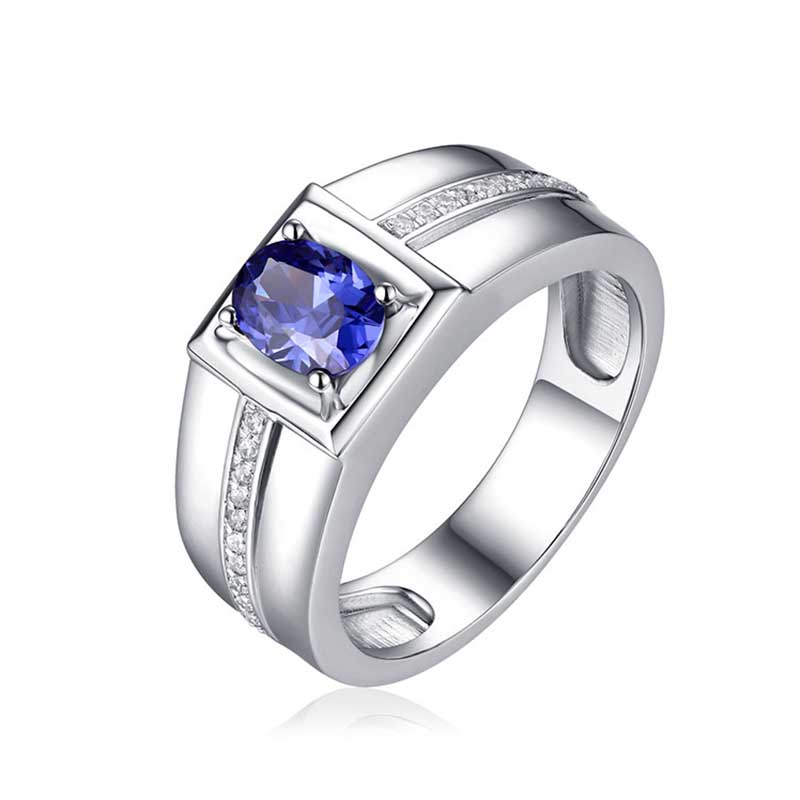 Nhẫn Titan Đính Đá Sapphire Màu Bạc Thời Trang Cho Nam Và Nữ
