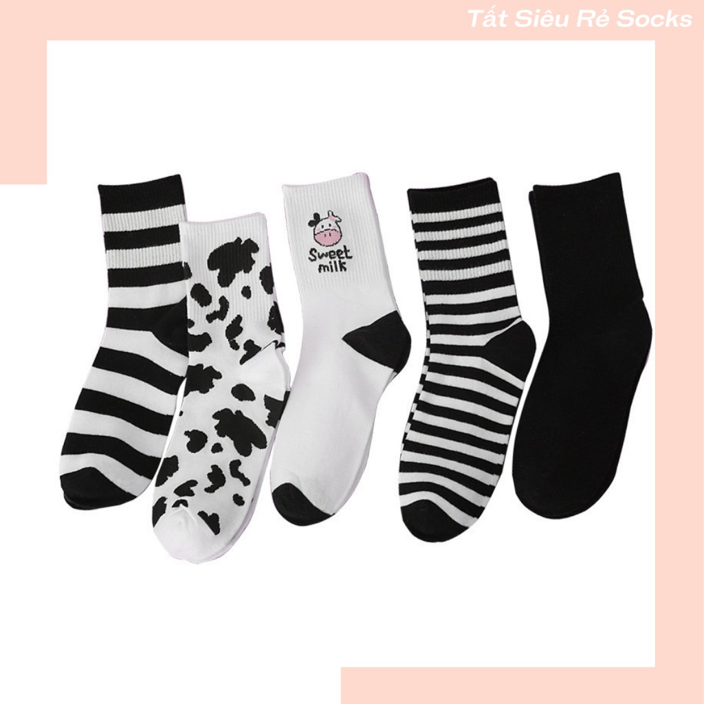 Tất vớ nam nữ cổ cao hoạ tiết Bò sữa