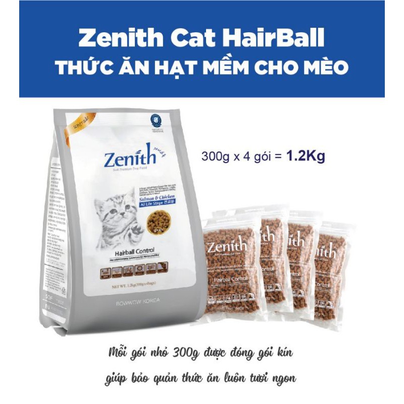 🐶1.2KG💯THỨC ĂN HẠT MỀM CHO MÈO ZENITH CAT HAIRBALL hạt mềm, cung cấp độ ẩm cao và lượng muối thấp, thơm ngon, dễ nhai.