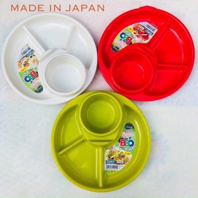 Khay ăn dặm tròn Inomata Nhật Bản có ngăn để cốc thìa dĩa cho bé ăn dặm kiểu Nhật và BLW