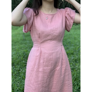 Đầm linen midi cột dây sau