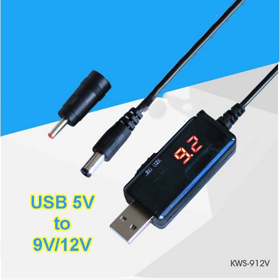 Cáp chuyển đổi điện áp 2in1 từ cổng USB 5V sang 9V/12V có màn hình