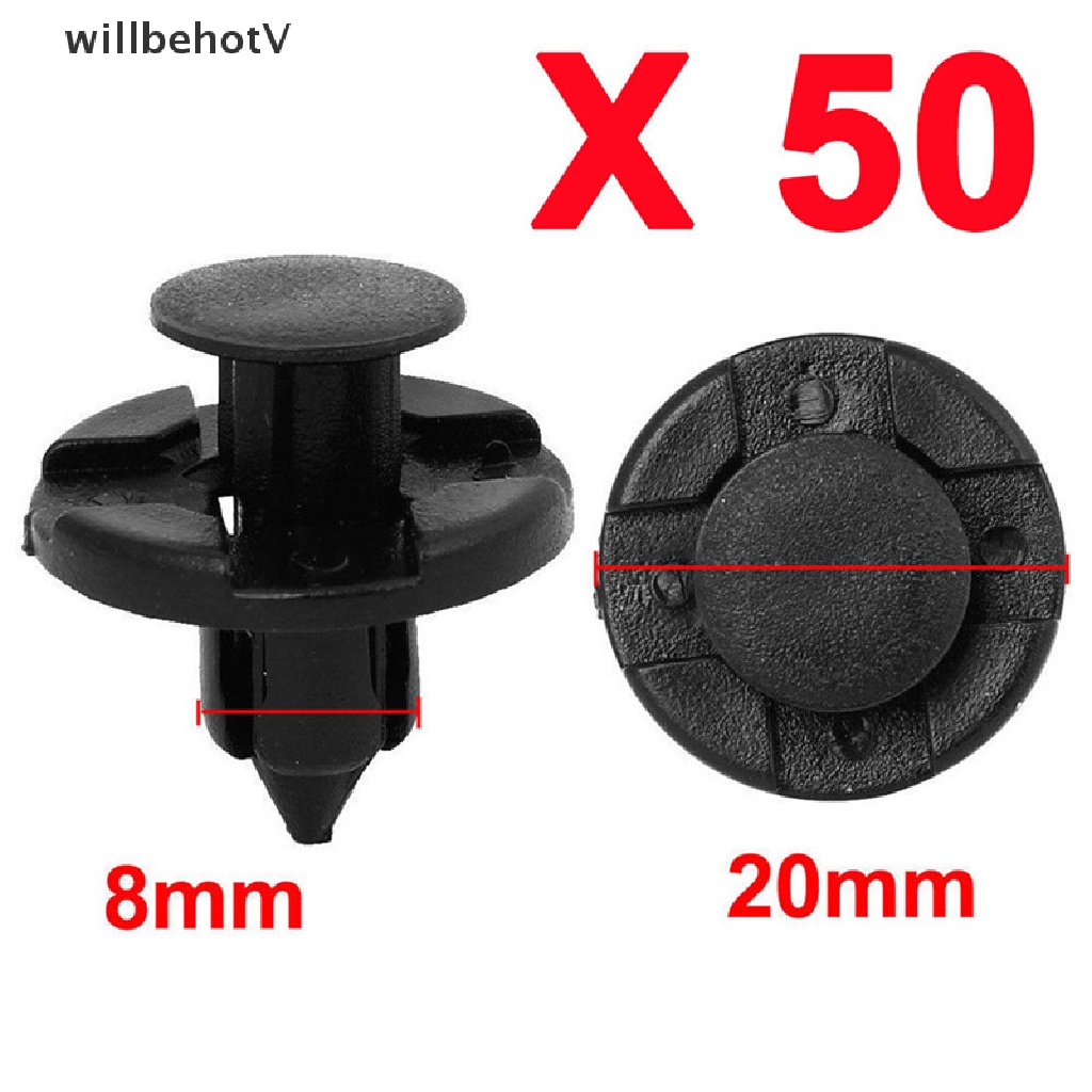 Set 50 Đinh Tán Nhựa 8mm Màu Đen Chuyên Dụng Cho Xe Hơi Fender