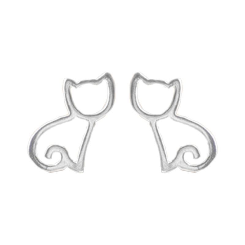 Bông tai mạ bạc 925 hình chú mèo nhỏ dễ thương thời trang cho nữ