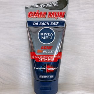 Sữa rửa mặt Nivea Men Acne 8H Oil Clear Detox Mud ngăn ngừa mụn và kiểm soát nhờn (100g)