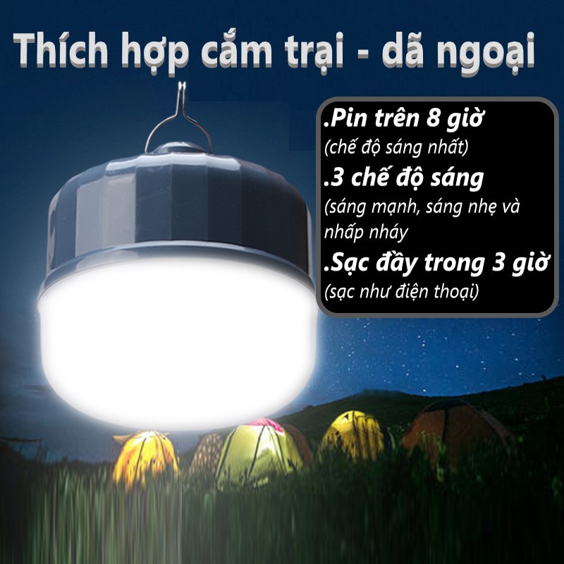 Đèn sạc siêu sáng - bóng đèn trụ tích điện cao cấp - pin sáng liên tục trên 8 giờ (3 chế độ sáng - bảo hành 2 năm)