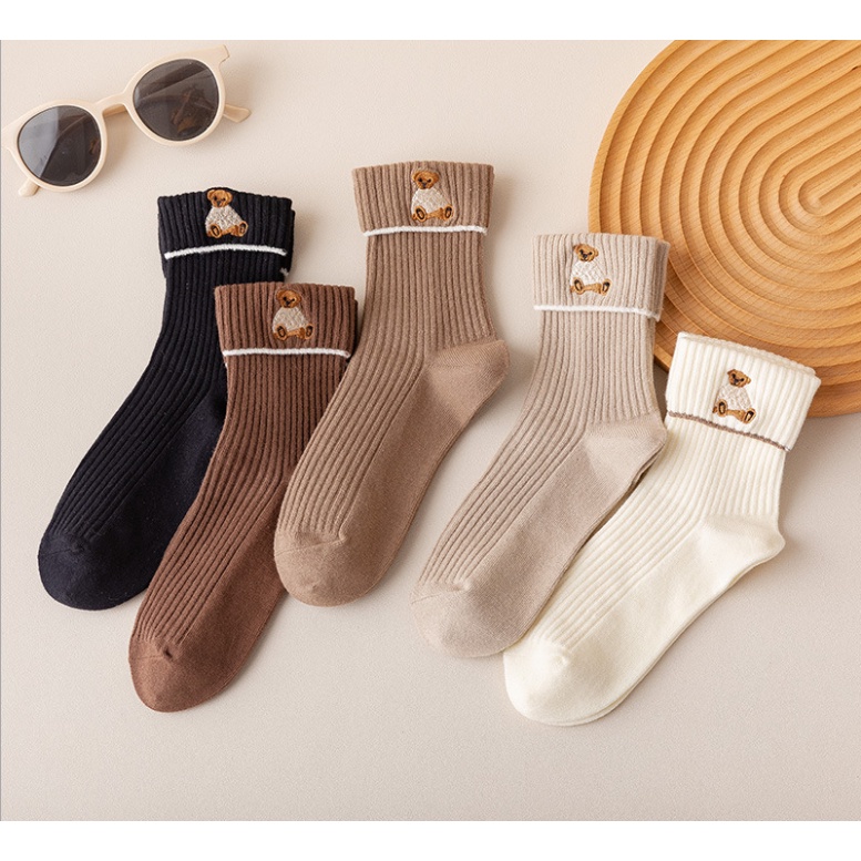 Tất cổ cao Bivota vớ tất gấu vintage cổ cao phong cách Hàn Quốc cực xinh T89