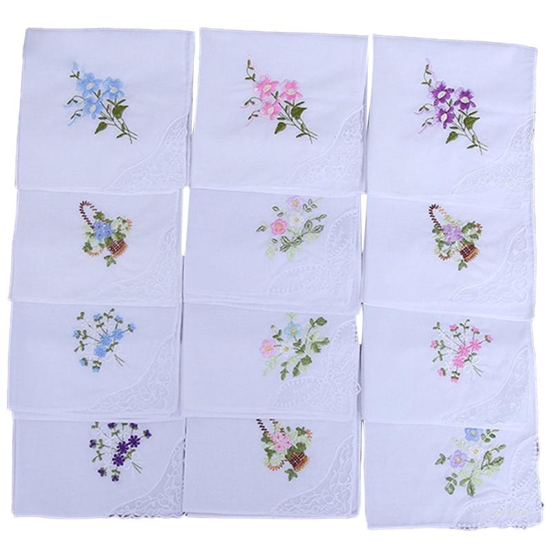 Khăn Tay Cotton Góc Vuông Thêu Họa Tiết Hoa Tinh Tế Dành Cho Nam Nữ