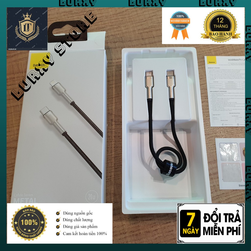 Dây Cáp Cạc Sạc Nhanh Baseus Cho Iphone từ đầu type C Sang đầu Lightning 20w và USB Sang Lightning