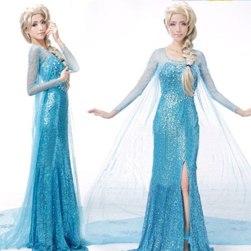 ☛☏❤Elegant Frozen Elsa Ice Queen Women Dress Skirt Cosplay Costume Fancy Dresses | BigBuy360 - bigbuy360.vn