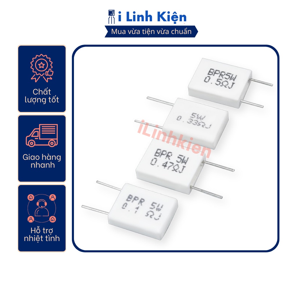 Điện trở sứ 5W 0.1R/0.15R/0.2R/0.22R/0.25R/0.33R/0.47R/0.5R 5% KOA BPR56 chân đứng