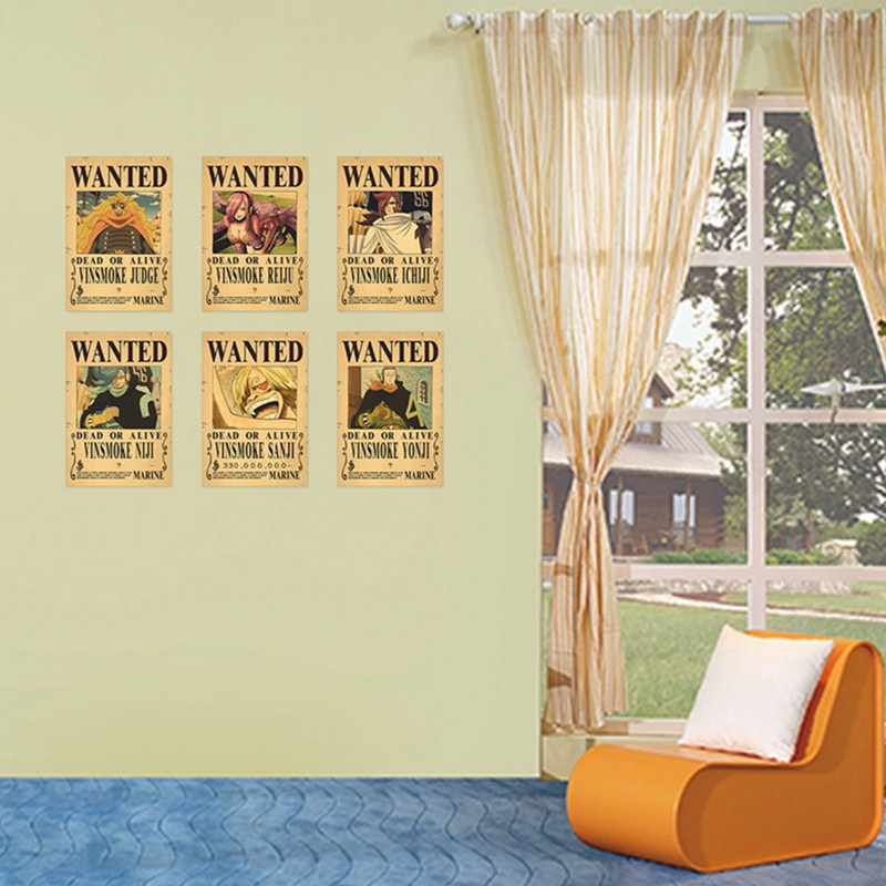 1 Bộ Giấy Dán Tường Trang Trí Phòng Ngủ Cho Bé Hình Nhân Vật One Piece Phong Cách Retro