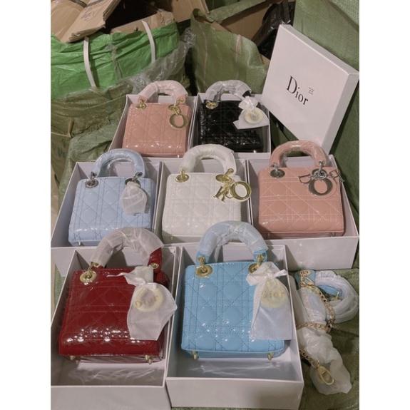 Túi chữ Đ vân 3 ô da bóng size 17 kèm hộp siêu sang hàng QC cao cấp