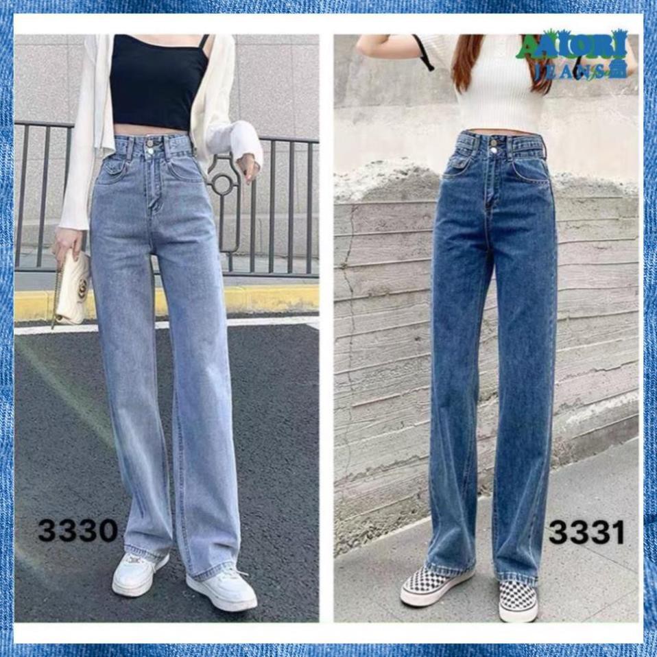 Quần Suông Jeans Ống Rộng Lưng Kiểu 2 Nút - Quần Jean Nữ Cao Cấp