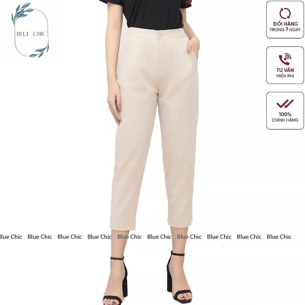 Quần baggy đũi nữ Blue Chic baggy vải đũi xước cao cấp cạp chun sau ngố lửng bigsize