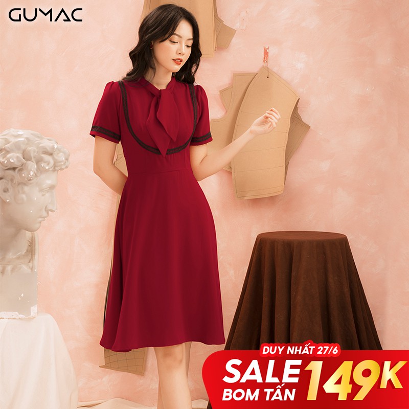 Đầm nơ phối đăng ten MS22021 GUMAC