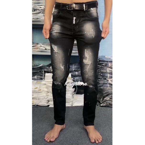 QUẦN JEAN NAM DÀI ĐEN RÁCH VẨY SƠN CAO CẤP ĐẸP MẪU MỚI,FORM SKINNY CHẤT CO GIÃN GIÁ TỐT