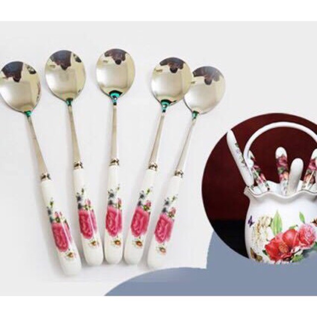 Set 5 thìa CÁN sứ ăn cơm cỡ lớn SIÊU ĐẸP