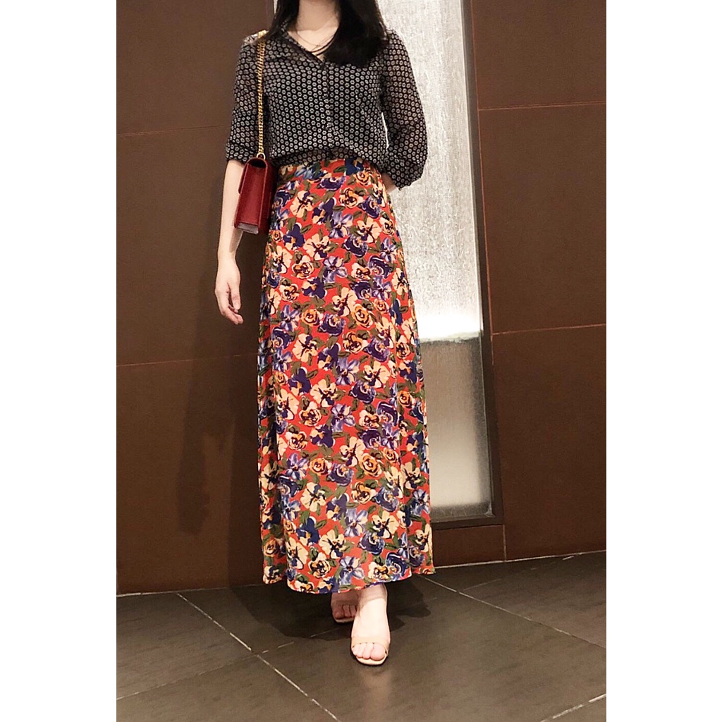 Chân Váy Maxi Hoa Nhí 2 Lớp, Váy Nữ Vintage Dáng Dài