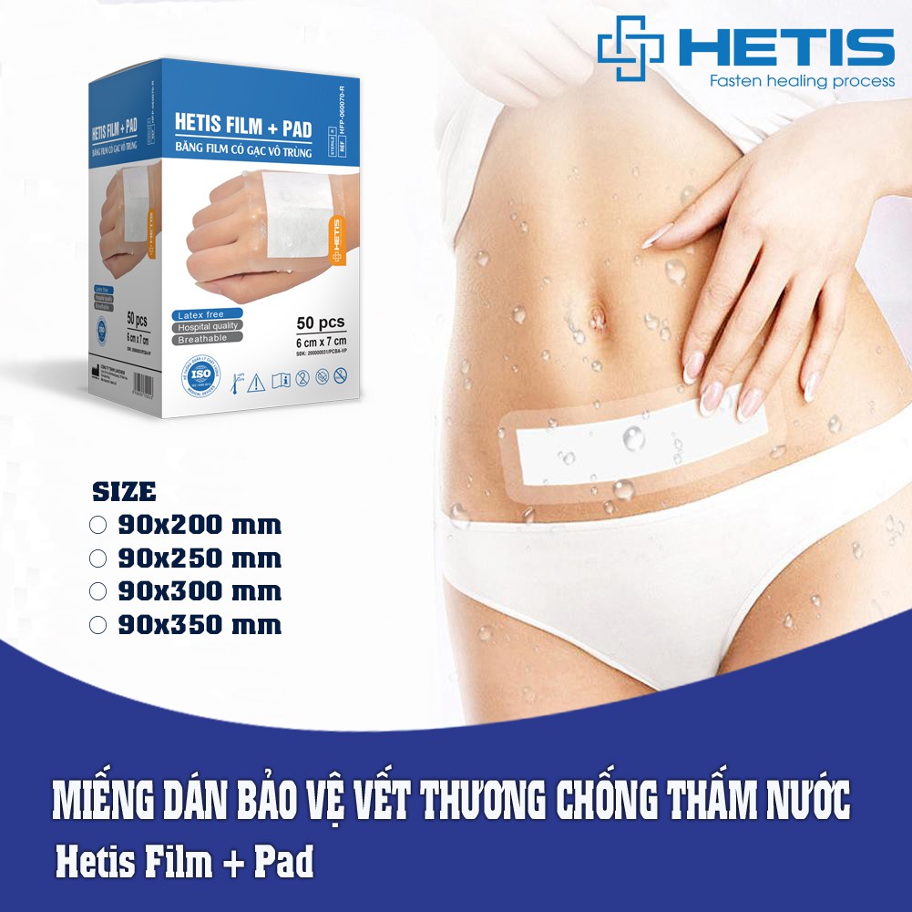 [Chống thấm nước] Miếng dán hút dịch vô trùng sau mổ chống thấm nước Hetis Film Pad  (1 miếng)